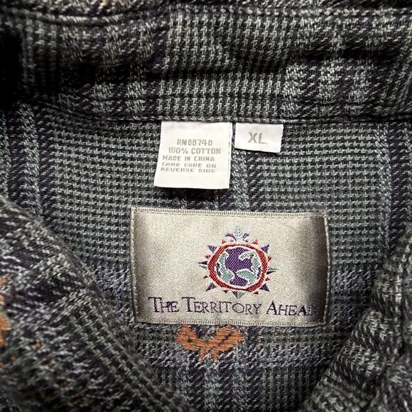 The Territory Ahead Men's XL Plaid Button Up Gray Cotton Casual Flannel Shirt - Picture 6 of 9